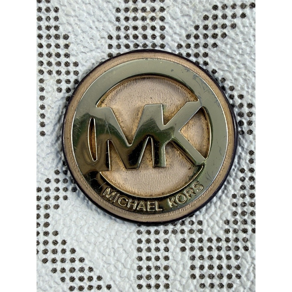 Michael Kors MK Jet Set Crossbody Wallet Vanilla Logo PVC Leather Strap Zip EUC!